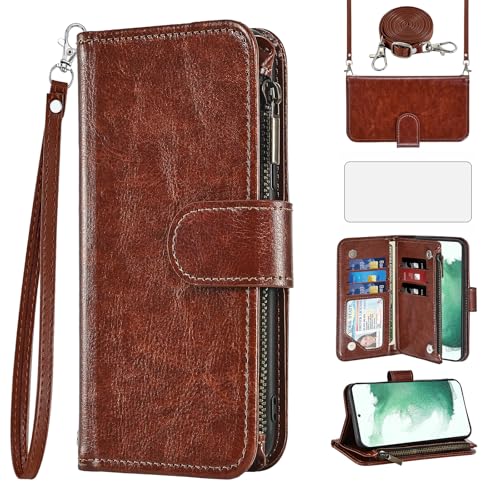 Étui portefeuille Samsung S22 Plus Asuwish avec protection écran et fermeture éclair