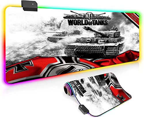 Gaming Mouse Pads XXL World of Tanks RGB Anime Games’ Competitive Gaming Mouse Pad with 14 Light Up Modes LED Mice Mat Non-Slip Rubber Based Pc Computer ,11.8inX27.8in