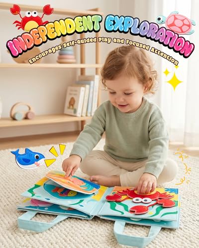 Image of Montessori Busy Book, 8-Page Sensory Activity Toy, Sea Animals | 8 sensory pages, Fine motor and dressing practice, Portable travel toy, Birthday gift for boys and girls