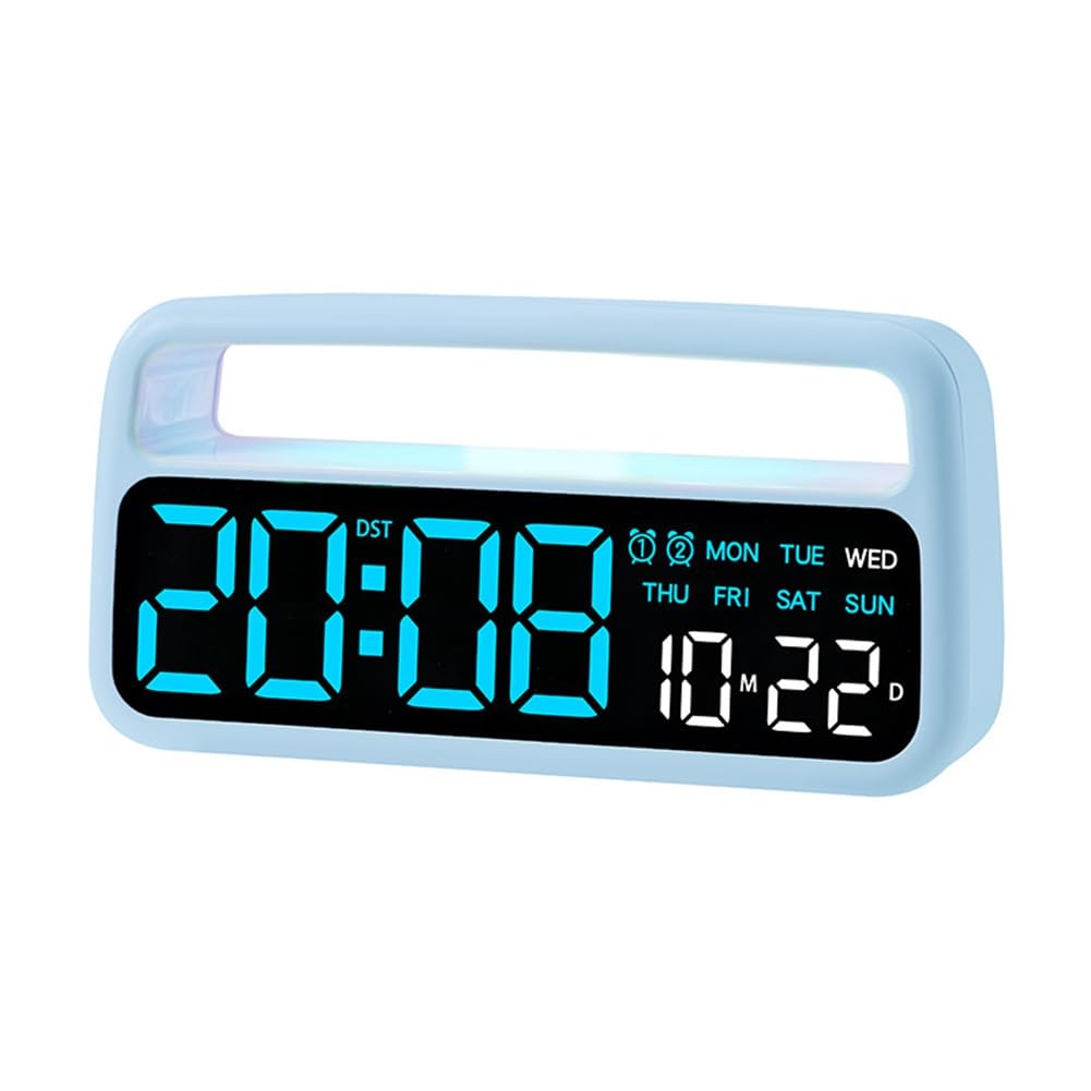 Vjsujehgy Large Display Digital Alarm Clock for Heavy Sleepers Adults, Night Light Function, Dual Alarm, Snooze Feature Blue