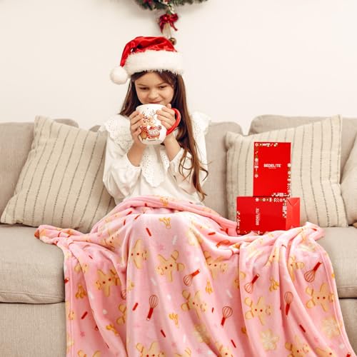 Image of BEDELITE Twin Blanket for Couch & Bed - Cute Holiday Throw Blanket with Gingerbread Man Pattern for Girls & Teens, Soft Fleece for Couch & Bed, Festive Home Decor Gift, 60x80