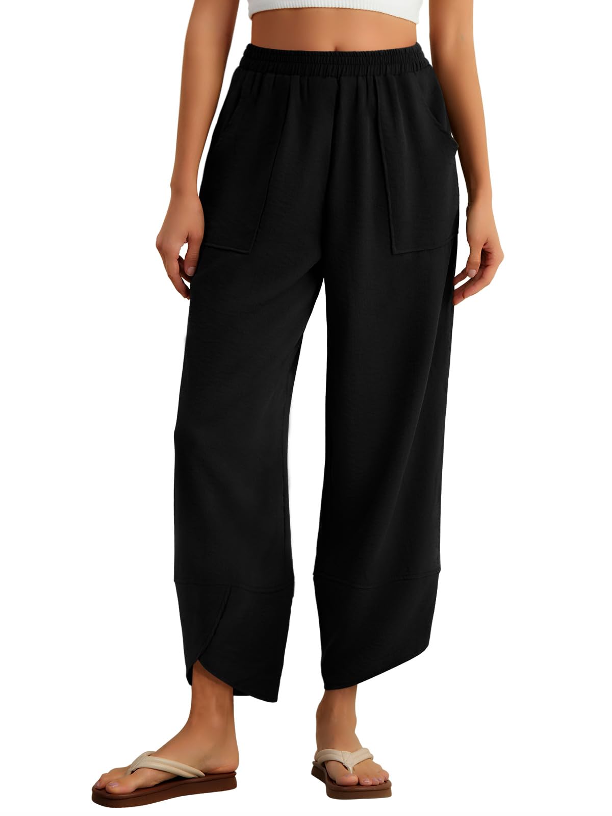 Feiersi Womens Harem Pants Summer Casual Elastic Waisted Baggy Wide Leg Pants Palazzo Trousers