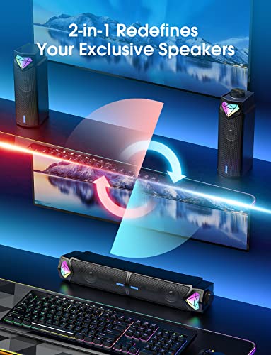 Computer Speakers, Bluetooth Dynamic Rgb Computer Sound Bar, Dual Hifi Stereo & Gradient Rgb Lighting Laptop Soundbar, Usb Powered Speakers For Desktop, Monitors, Phone, Pc, Laptop(Include C Adapter) #TOP2