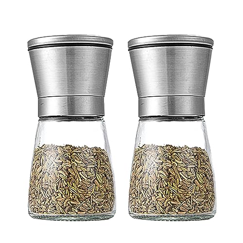 2pcs Stainless Steel Salt and Pepper Grinder Set Refillable Pepper Mill & Salt Mill Set Combo Shakers With Adjustable Coarse Mills Glass Spice Shakers Enjoy Your Favorite Spices(COLOR:as shown)