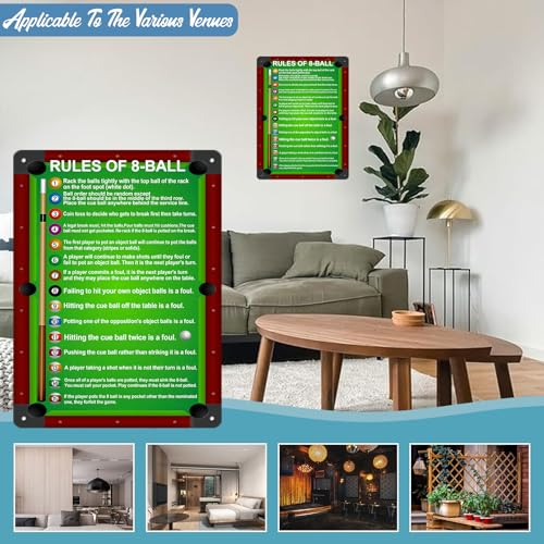 Vintage 8 Ball Pool Rules Metal Tin Sign - Billiard Room Wall Decor & Man Cave Poster, Gifts for Pool Players Men, Bar Pub Game Room Accessories 12x16 inch - Image 5