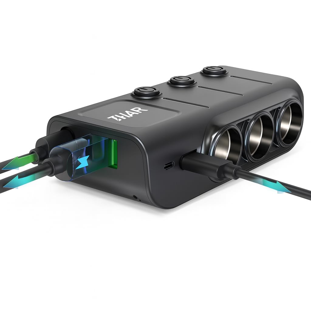 THAR Caricatore per auto 120 W, voltmetro e USB-C