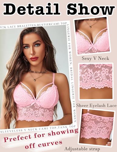 Image of Avidlove Lace Bralette for Women Lingerie Spaghetti Adjustable Strap Tank Camisole Crop Top
