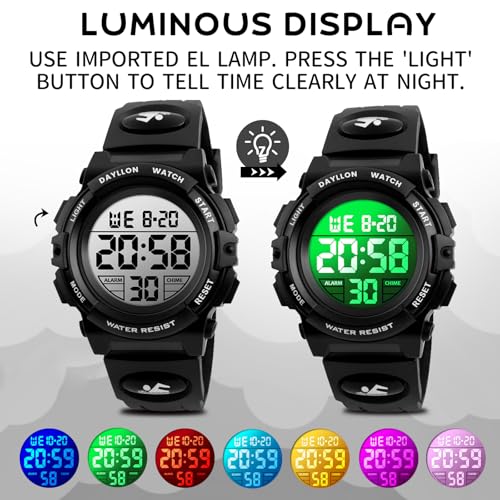 Image of Dayllon Kids Digital Watch Boys Outdoor Sports 50M Waterproof Girls Watches Alarm Clock 12 /24 H Stopwatch Calendar for Ages 3-15 Boy Girl Wristwatch Kids Gift