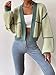 COZYEASE Women's Color Block Crop Cardigan Top Bishop Long Sleeve Open Front Sweater Green M