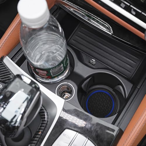 Image of Mandark 2PCS Car Cup Holder Coasters, 2.75 Inch Non-Slip Insert Water Bottle Holder Pads, Dustproof Automotive Interior Accessories Mat, Universal for Vehicles, Trucks, RVs and More(Black /Blue)
