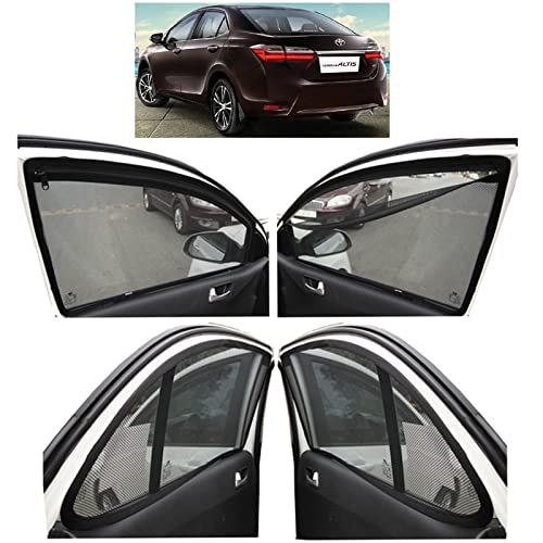 Image of Autofact Magnetic Car Sunshades Compatible with Toyota Corolla Altis (2015 to 2018) (Set of 4) - Easy Installation, UV Protection, Keeps Car Cool (Front 2 with Zippers, Rear 2 Without Zippers)