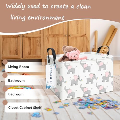Image of Rectangular Folding Laundry Basket,Waterproof Canvas Basket,Gift Basket,Suitable for Children's Room,Office,Clothes,Toys Storage(Elephant calf)