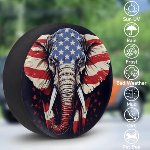 Image of Spare Tire Cover for RV Trailer, American Elephant Tire Covers Universal Fit for Travel Trailer Camper Jeep RV SUV Truck Waterproof Wheel Cover (15 inch for Diameter 27 inch - 29 inch),A-1005
