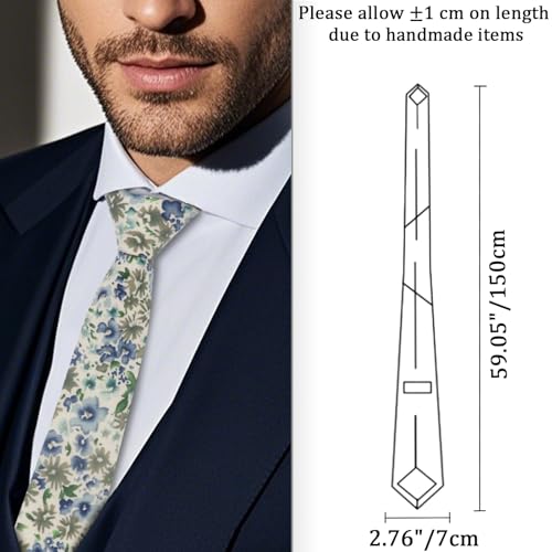 Image of Cotton Floral Ties for Men 2.76 inch Men's Skinny Tie Linen Flower Printed Neck Tie for Wedding Dating Party