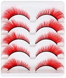 Chunmeng 3D Colored Cat Eye False Eyelashes Mink Faux, Curly and Fluffy beautiful natural looking lashes, bring you a weightless lash makeup (red)