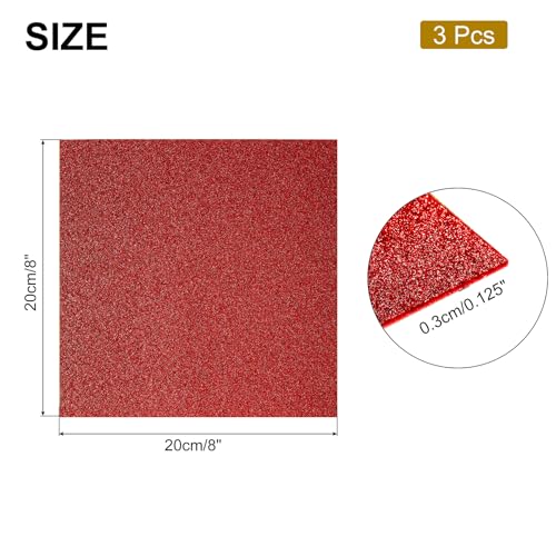 Image of MECCANIXITY 3Pcs Red Glitter Acrylic Sheets 1 /8 inch Thickness 8 inch x 8 inch Glossy PMMA Fluorescent Plastic Sheets Extruded Translucent Blanks for DIY Art Crafting Laser Cutting & Engraving