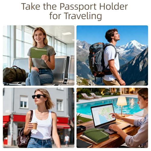 Image of ZOPPEN Passport Holder Family RFID Passport Wallet, Passport Holder Women /Men, Travel Wallet Documents Organizer Zipper Case with Removable Wristlet Strap, Travel Essentials for Flying, #06 Green, One