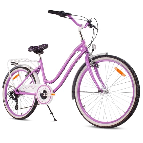 sun baby Mädchenfahrrad 24 Zoll Heart Bike Lila, Kinderfahrrad für 8-12...