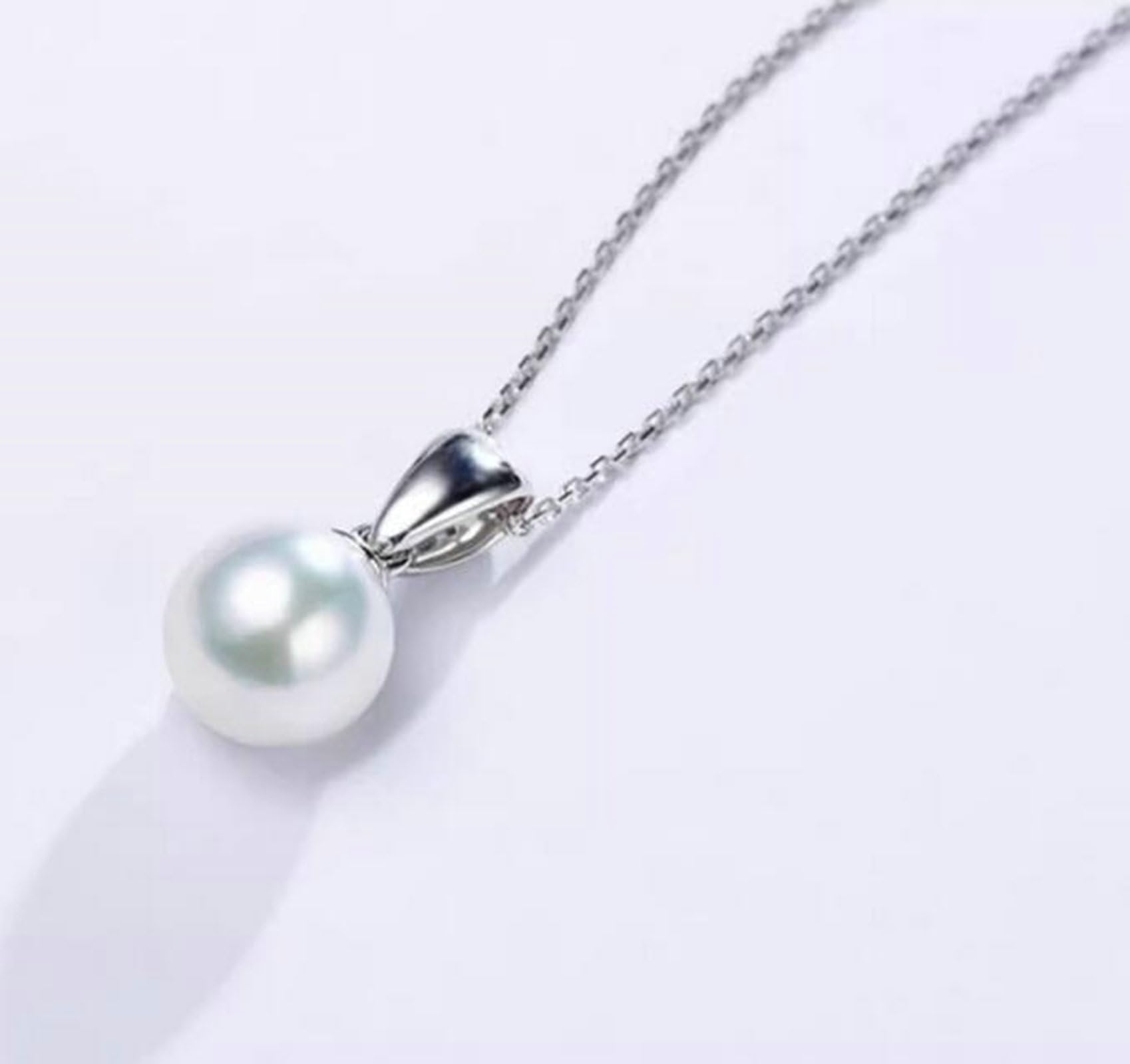 Collares para mujer, oro blanco de 9/14/18 quilates/platino de 7,5-8 mm con colgante de perlas
