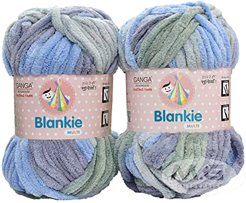 Image of Ganga Knitting Yarn Thick Chunky Wool, Blankie Airforce 200 gm Best Used with Needles, Crochet Needles Wool Yarn for Knitting, with Needle. by Ganga B
