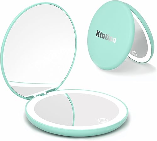 Miniatura 8 de Kintion Espejo de viaje con luz, espejo compacto de aumento 1X/10X, espejo LED recargable de 4 pulgadas, temperatura regulable de 3 colores, espejo