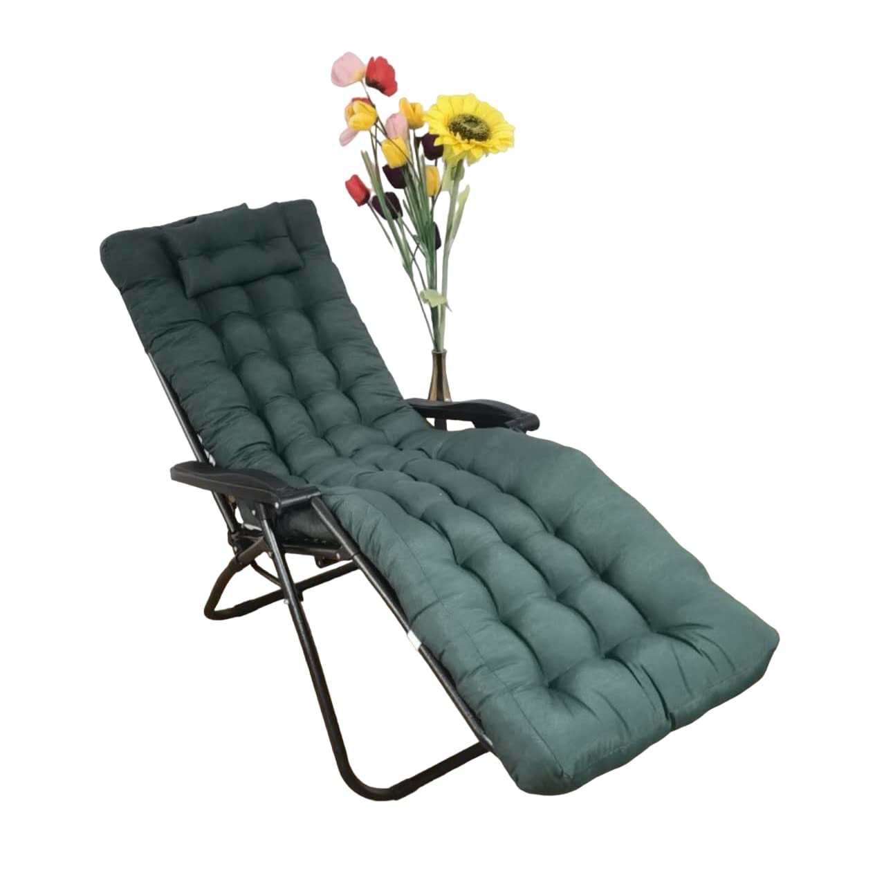REINO MANSIDI Cojín Tumbona 180x55x6cm Reclinable con Almohada Reposacabeza, Colores Lisos. Colchoneta Tumbona Exterior con Relleno de Fibra Hueca. (Verde Oscuro)
