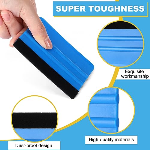 Image of Lasnten 50 Pcs Plastic Vinyl Squeegee 4 Inch Felt Edge Squeegee for Car Window Windshield Glass Cleaning Tool Vinyl Scraper Decal Applicator Tool with Black Fabric Felt Edge, Blue Yellow