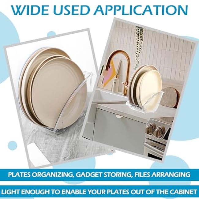 4 Pcs 10 Inch Paper Plate Holder Plastic Dinner Dish Drainer Paper Plate Dispenser Organizer for Kitchen Cabinets Storage Rack Dish Cradle for Countertop