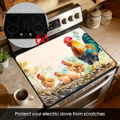 Image of Nuxovilar Farmhouse Chicken Stove Cover Diatomaceous Earth 28.65x20.47 | Glass Protector Countertop Mat Counter Saver Cooktop Cover Kitchen Patio Breakfast Nook (Chicken Egg Pattern)