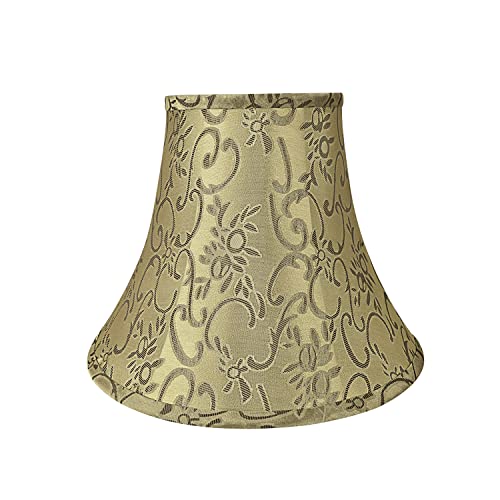 Image of Aspen Creative 30166 Transitional Bell Shape Spider Construction Lamp Shade in Olive Green with Floral Pattern, 12 inch wide (6 inch x 12 inch x 9-1 /2 inch)