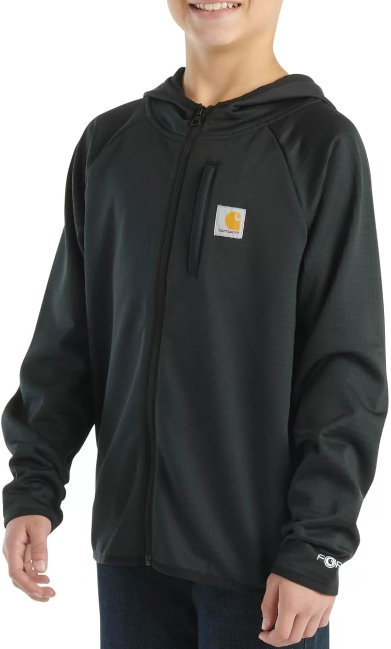 Carhartt Kid's CA8586 Force® Long-Sleeve Full Zip Sweatshirt Youth Big Little Boys, Small 8/10 - Black