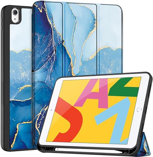 Image of Robustrion Cover for iPad Air 3rd Generation Cover 10.5 inch Flip Case with Pencil Holder - Marble Blue