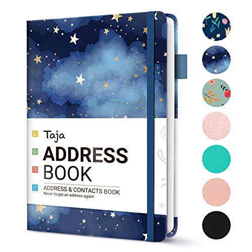 Carnet d'adresses grand imprimé Taja avec répertoire alphabétique et couverture rigide