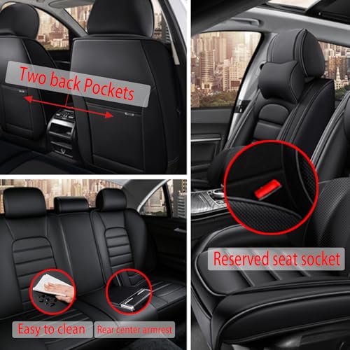 Image of Fit for Sedan SUV Pick-up Truck,Automotive,Ice Slik Nappa Leather Car Seat Covers,Waterproof Durability Washable Seat Covers,5 Seat Complete Set Luxury Car Seat Cover(Black)