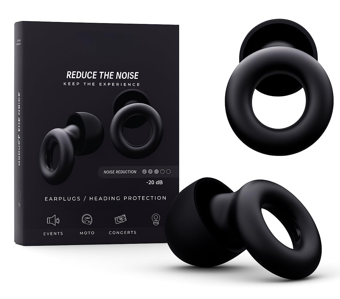 Premium Noise-Reduction Earplugs for Events, Riding, Concerts & Travel | Comfortable Silicone Hearing Protection | -20dB Sound Filtering Ear Plugs