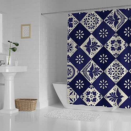 Rideau de douche décoration moderne bleu Talavera en polyester premium - 4