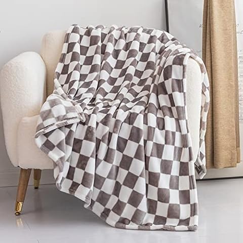 Wilitto Checkerboard Throw Blanket, Lightweight Plush Fuzzy Cozy Soft Blankets, Christmas Blanket Winter Warm Flannel Blanket, Outdoor Camping Coldproof Throw Blanket Wrap for Cold Months Grey S Cover
