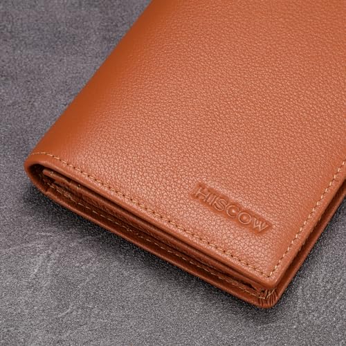 Image of HISCOW Bifold Long Wallet with 15 Credit Card Slots - Italian Calfskin, Tan, 6.97 inchH x 3.5 inchW x 0.98 inchD, Italian Style