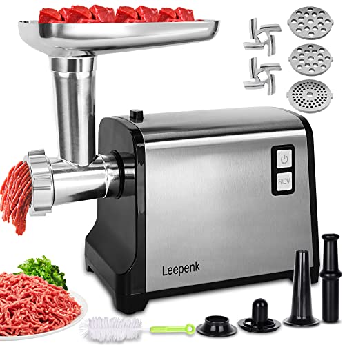 Leepenk Meat Grinder Electric 2600W Max Heavy Duty Meat Mincer Machine,Stainless Steel Electric Meat Grinder With Safe Reverse Function Sausage Stuffer Maker And Kubbe Kit,2 Blades,3 Plates #TOP11