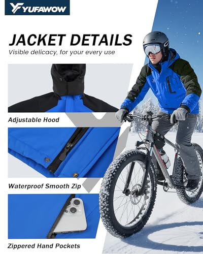 Image of Yufawow Men's Ski Jacket Waterproof Warm Snowboard Jacket Insulated Winter Coat for Outdoor Cold Weather Sports Work