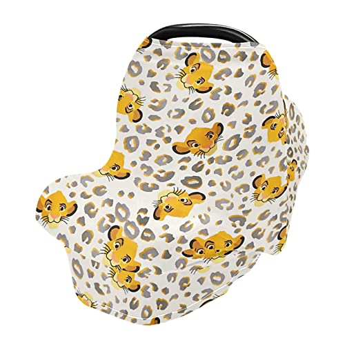 Image of Car Seat Covers for Baby Lion Leopard Nursing Cover Breastfeeding Cover Scarf, Soft Stretchy Carseat Canopy Cover Multi-Use Breathable Stroller Cover for Baby Boy Girl Gifts