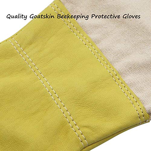 PROBEEALLYU Imker-Handschuhe, lange Ärmel, Ziegenleder, Imker-Schutzhandschuhe mit dicken belüfteten Baumwollärmeln… – Bild 6