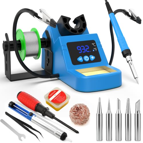 Soldering Station, 130W Digital Display Soldering Iron Station Kit with 2 Helping Hands, 356°F-932°F, Auto Sleep, Solder Wire, 5 Tips, Solder Sucker, Sponge, Tweezers, Tip Cleaner, Blue by Crtsweker - Used condition - US$22.60