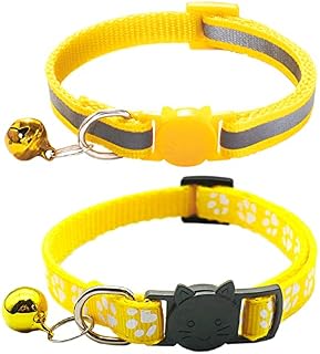 Qinao 2Pack Cat Collars Quick Release Reflective Kitten Collar with Bell & Safety Release (Orange)