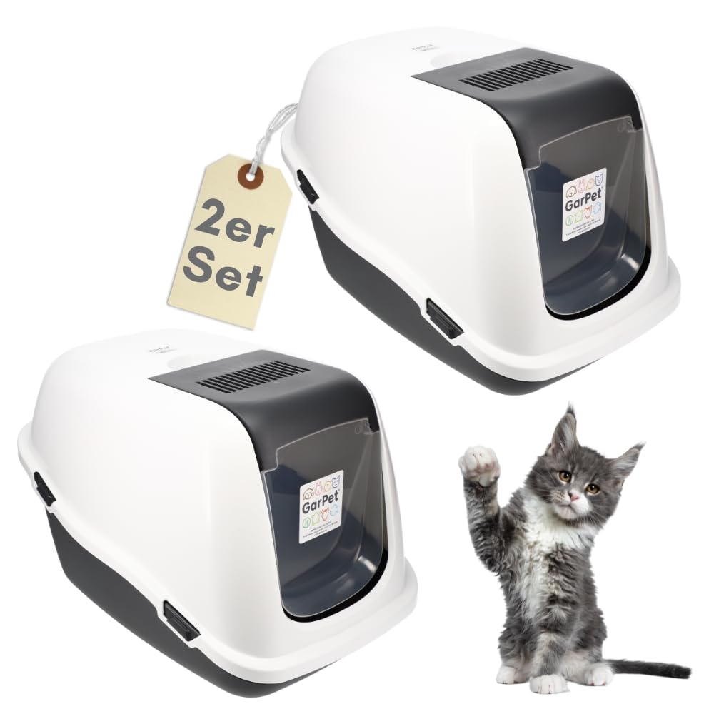 2er Set Katzenklo mit Deckel Aktivkohlefilter - Haube kippbar - extrahohe Unterschale große XXL Katzentoilette Hauben Toilette Doppelpack Sparpaket Katzentoiletten