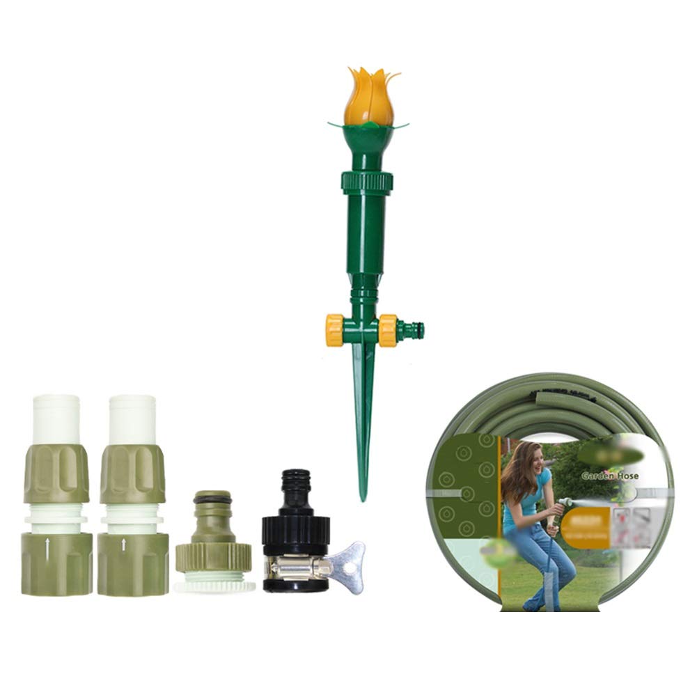 Irrigatori a rotazione automatica per irrigazione da giardino con tubo di irrigazione a goccia da 5 m e accessori