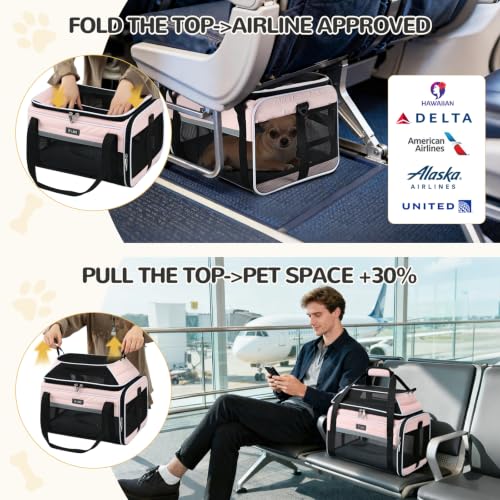 Image of Lekereise Top-Expandable Pet Carrier 17x11x9.5 Inch Alaska Hawaiian Airline Approved Soft Sided Underseat with Locking Safety Zippers Anti-Scratch Mesh