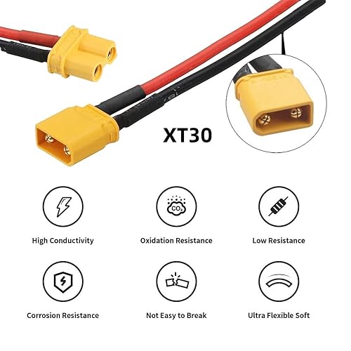 Vista 43 de xiwai Cable de extensión XT60 12AWG hembra a conector hembra para estación de energía de batería RC con panel solar (1.6 pies)