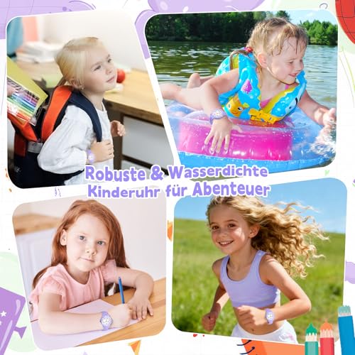 TENOCK Kinderuhr Mädchen Junge 30M/3ATM wasserdichte Analog Armbanduhr Kinder für Alter 3-10 Geschenke für die Schulanfangssaison Weihnachten Geburtstage Violett