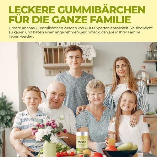 Magnesiumglycinat-Gummibärchen 1600 mg zuckerfreies Magnesiumpräparat mit Ashwagandha, Zitronenmelissenextrakt und CoQ10 für eine ruhige Stimmung und Muskeln, Schlafunterstützung 60 Gummibärchen (1)